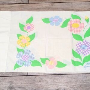 Vtg Burlington House Gingham Park floral single pillow case Anita Wagenvoord